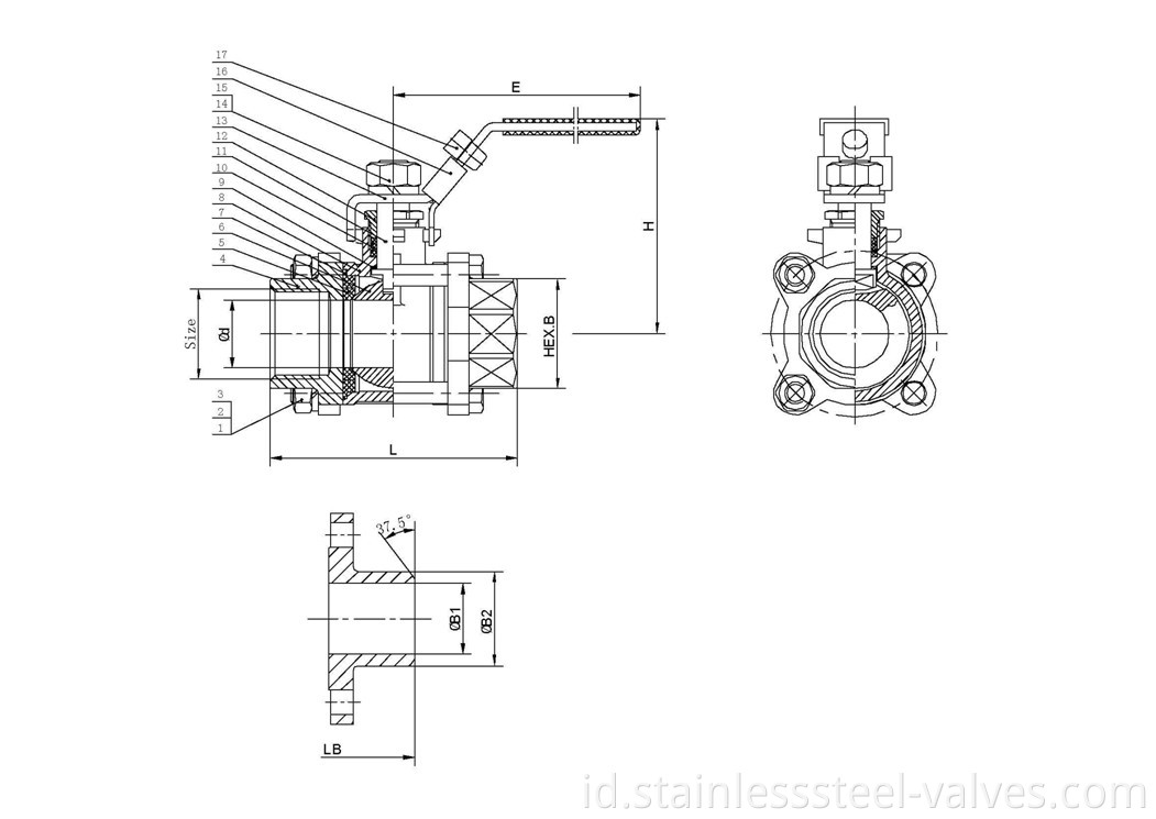 3pc stainless steel threaded ends ball valve